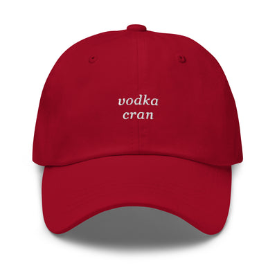 "Vodka Cran" Embroidered Drink Order Hat (Cranberry)
