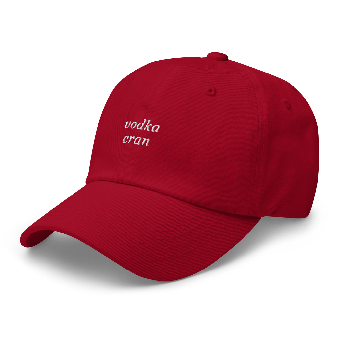 "Vodka Cran" Embroidered Drink Order Hat (Cranberry)