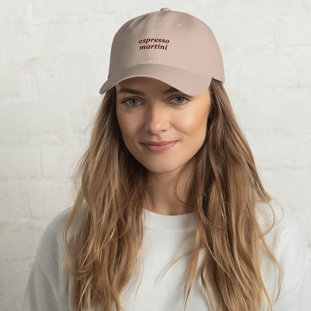 "Espresso Martini" Embroidered Drink Order Hat (Stone)