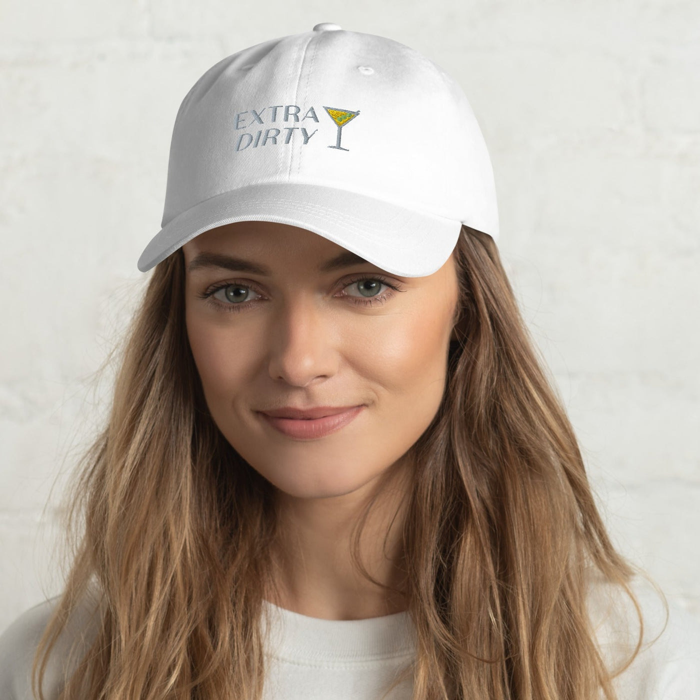 "Extra Dirty" Martini Embroidered Hat (White)