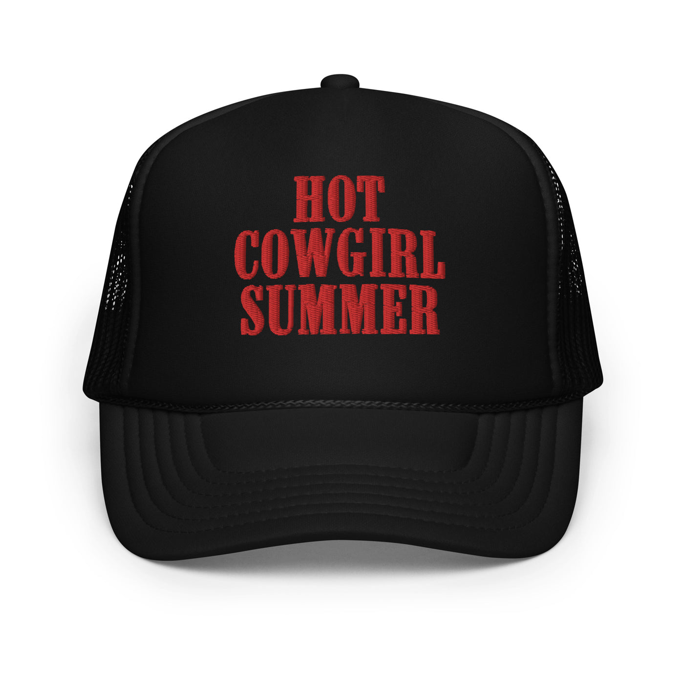 "Hot Cowgirl Summer" Embroidered Foam Trucker Hat (Black)