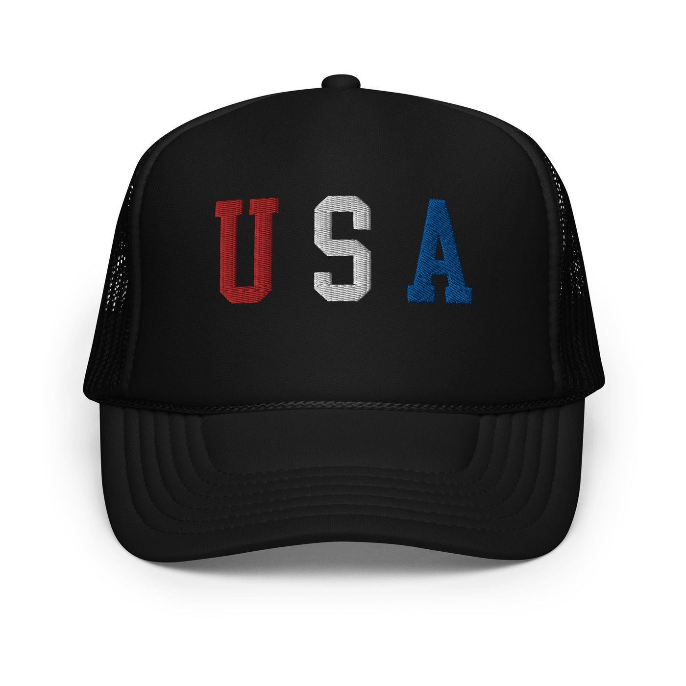 USA Patriotic Embroidered Foam Trucker Hat (Black)