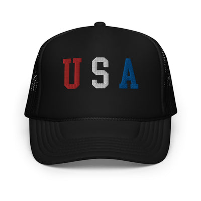 USA Patriotic Embroidered Foam Trucker Hat (Black)