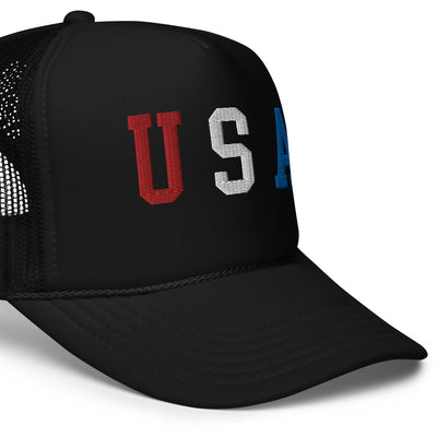 USA Patriotic Embroidered Foam Trucker Hat (Black)