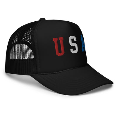 USA Patriotic Embroidered Foam Trucker Hat (Black)