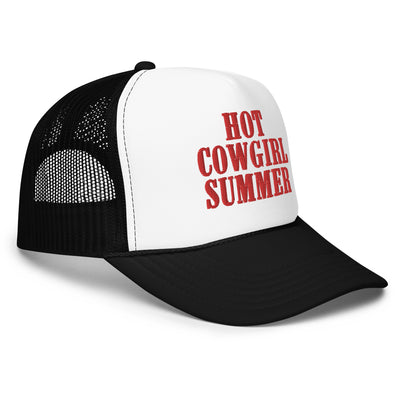 "Hot Cowgirl Summer" Embroidered Foam Trucker Hat (Black/White)