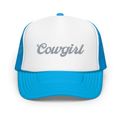 Cowgirl Western Embroidered Foam Trucker Hat (Blue)