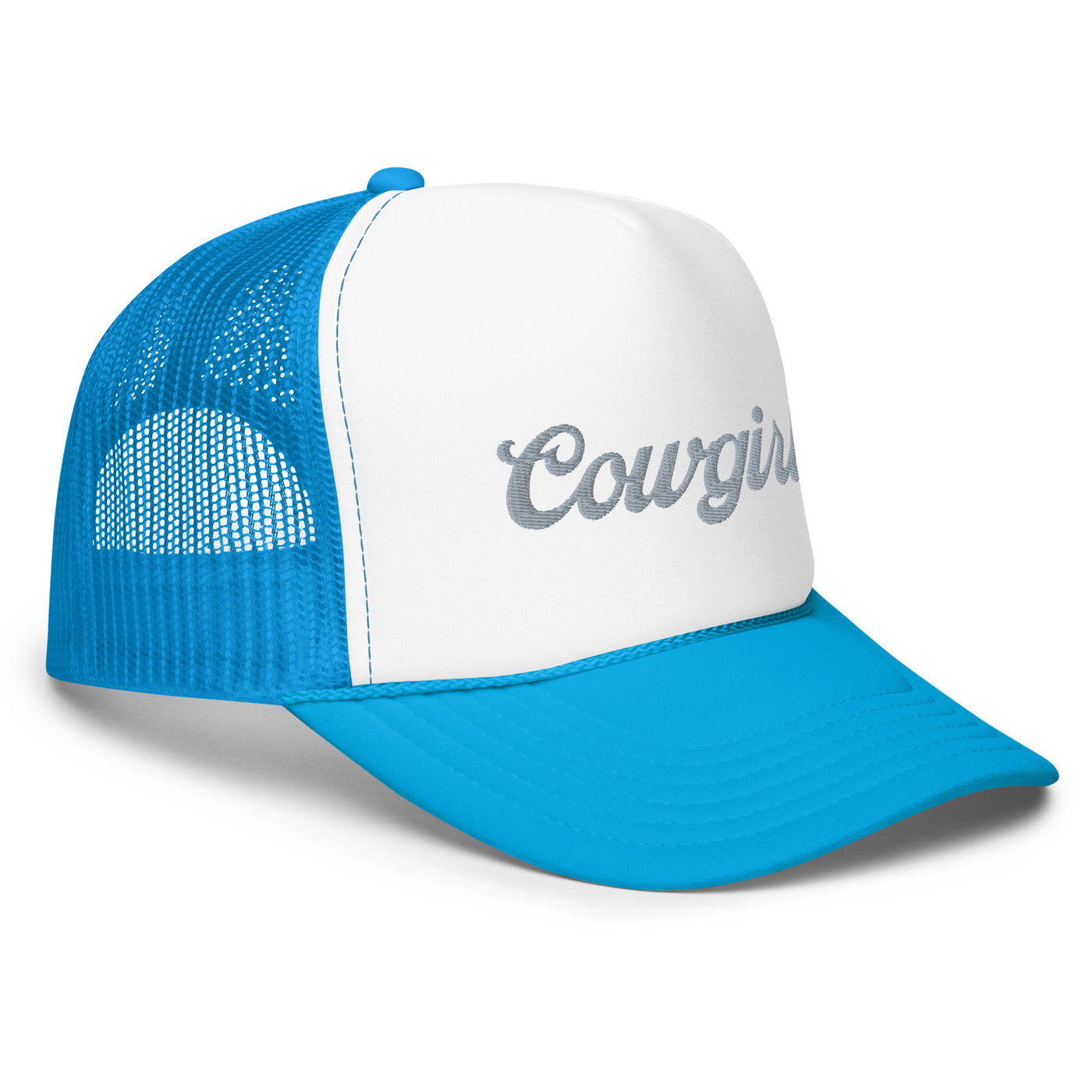 Cowgirl Western Embroidered Foam Trucker Hat (Blue)