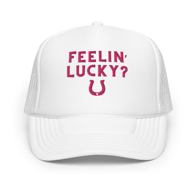 "Feelin' Lucky?" Horseshoe Foam Trucker Hat (White)