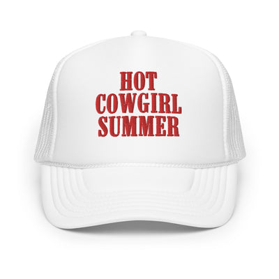 "Hot Cowgirl Summer" Embroidered Foam Trucker Hat (White)